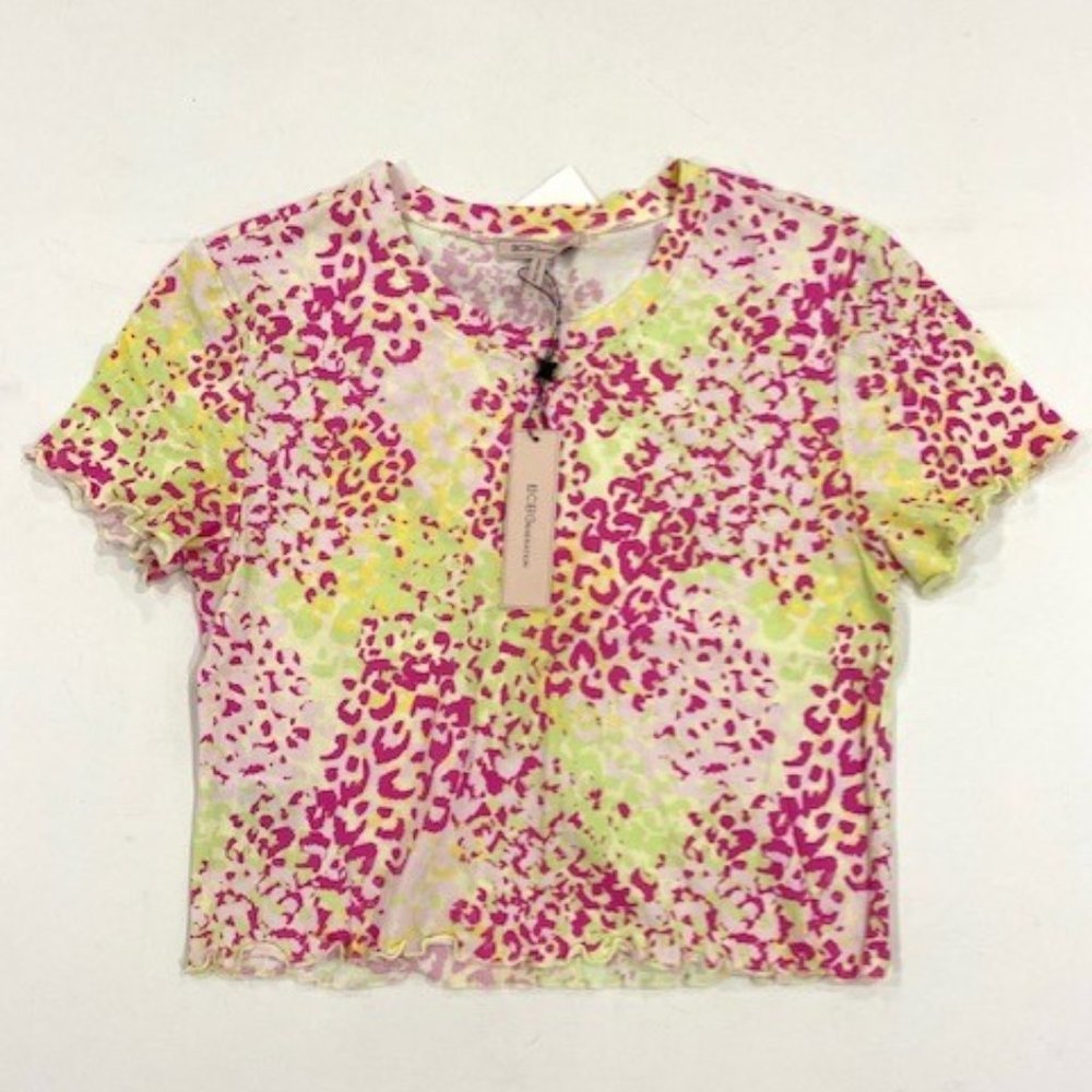 BCBGeneration Frill Floral Crop  Top